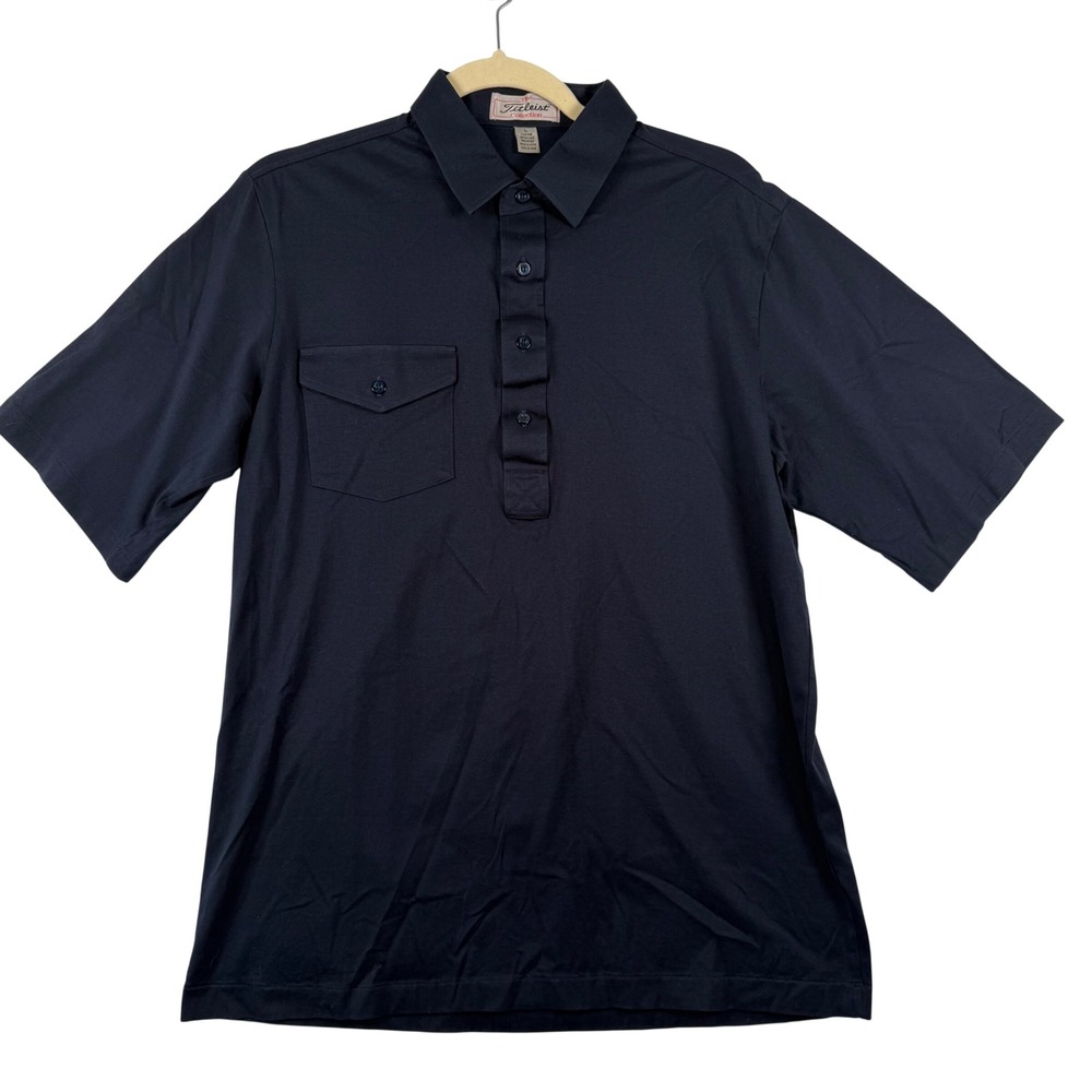 Titleist Mens Large Polo Shirt Navy Blue Cotton Lisle Single Stitch Vintage Golf